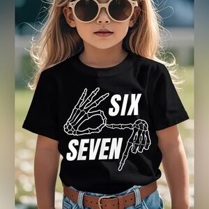 6 7 💀 Black Graphic Kids T-Shirt